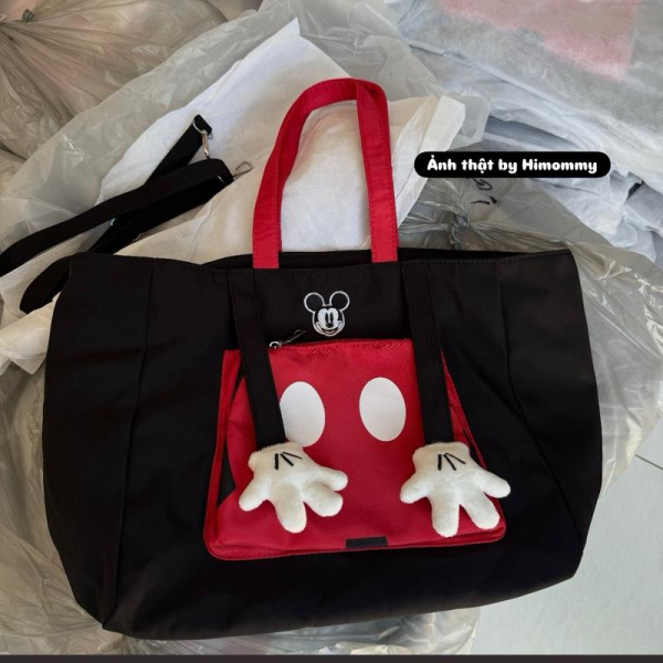 Túi bỉm sữa mickey mẹ và bé thời trang kích thước lớn, khoá kéo, chống thấm